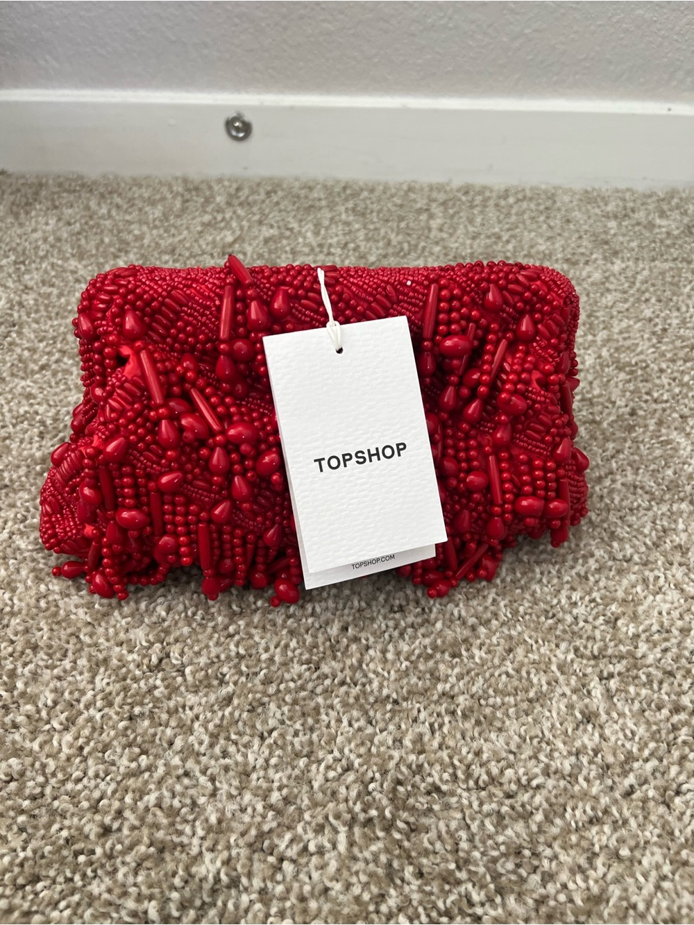 Topshop Red Beaded Embellished Mini Clutch Bag NWT - Picture 5 of 8